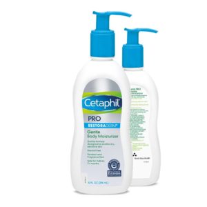 Front and Back Bottle of Cetaphil Pro Eczema Soothing Moisturizer for Seborrheic Dermatitis