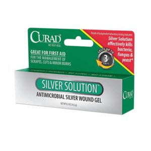 Package of Curad Silver Solution Antimicrobial Gel for Off-Label Seborrheic Dermatitis Treatment